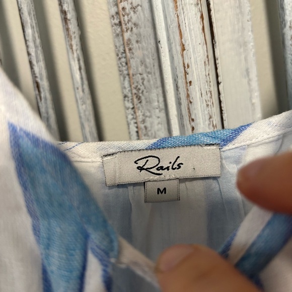 Rails Avril Dress Gibson Stripe Blue/ White Linen Midi Tiered Sundress NWOT - Picture 8 of 11